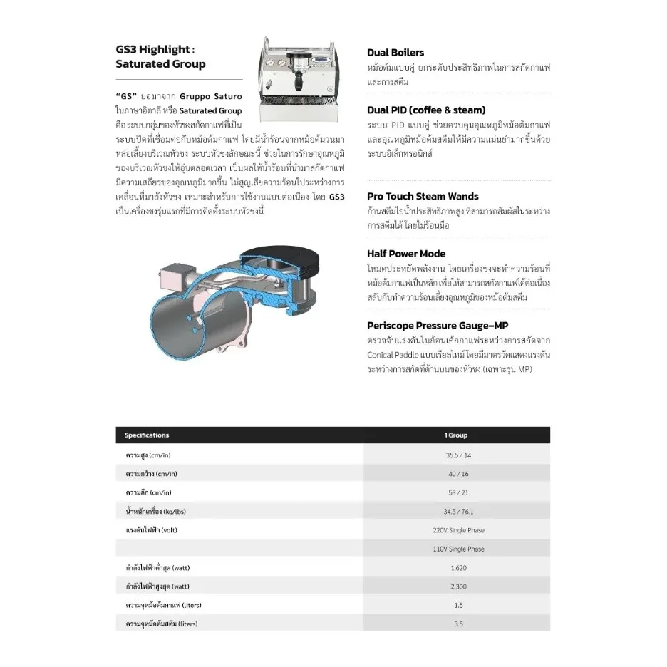 เครื่องชงกาแฟ La Marzocco GS/3 MP 1-GR รูปที่ 2