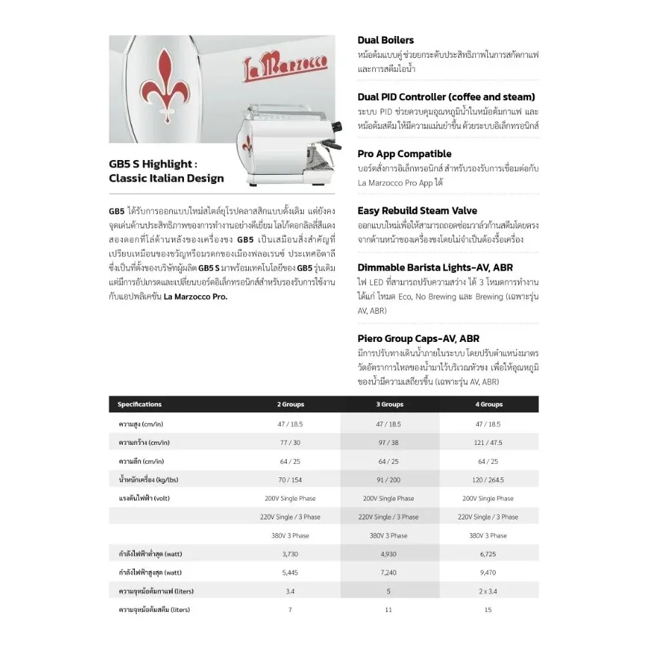 เครื่องชงกาแฟ La Marzocco GB/5 S AV 2-GR รูปที่ 3