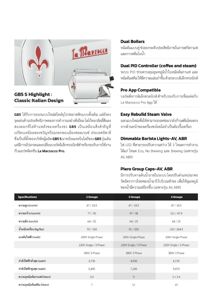 เครื่องชงกาแฟ La Marzocco GB/5 S AV 2-GR รูปที่ 3