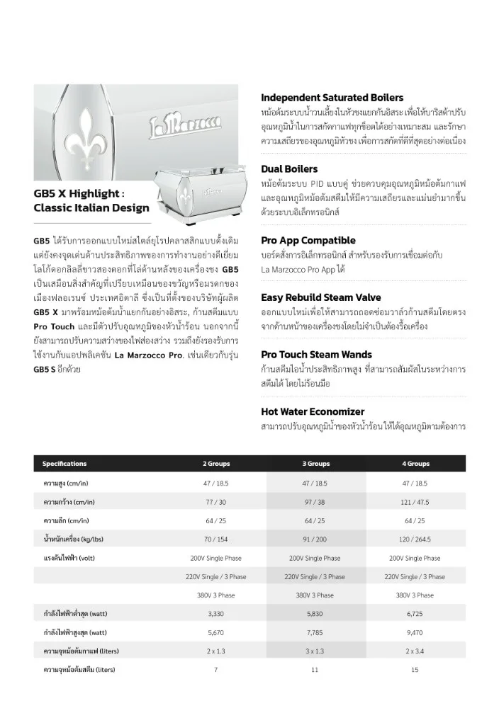 เครื่องชงกาแฟ La Marzocco GB/5 X AV 2-GR รูปที่ 3